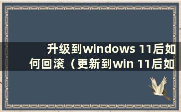 升级到windows 11后如何回滚（更新到win 11后如何回滚到win 10）